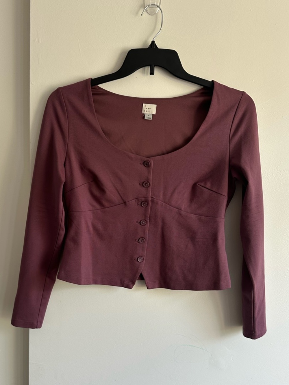 a new day Mauve Button-Front Scoop Neck Long Sleeve Top